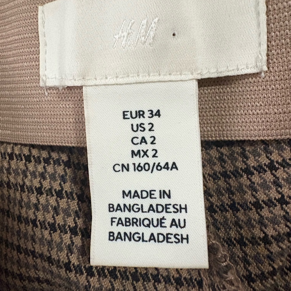 H&M size 2 Tan Wide Leg Plaid Effortless Coffee Business Women's Pants - Picture 7 of 8